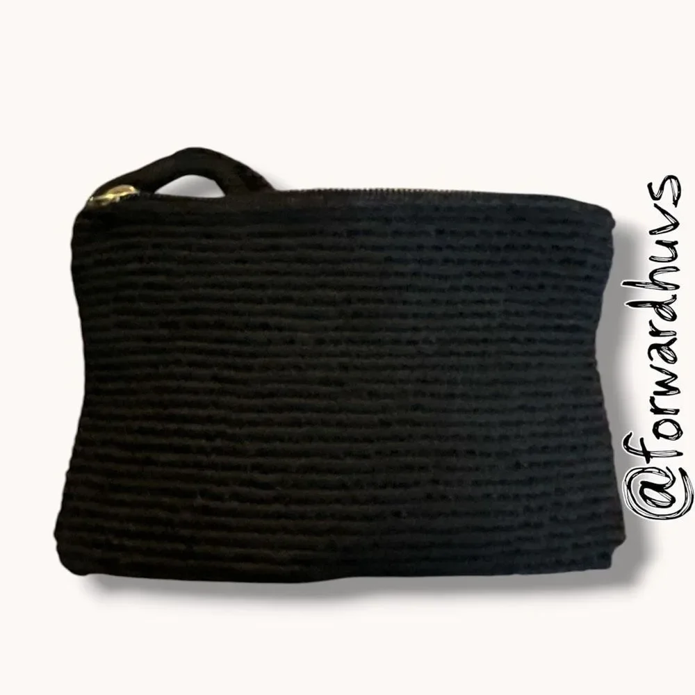 The Sak Black Crochet Wristlet Coin Purse Pink Ribbon Charm